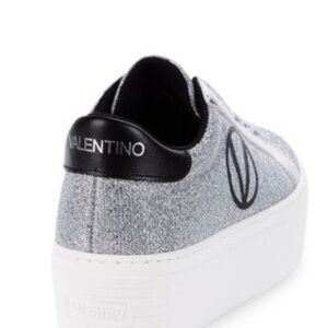 Valentino Silver Glitter Sneakers with Logo